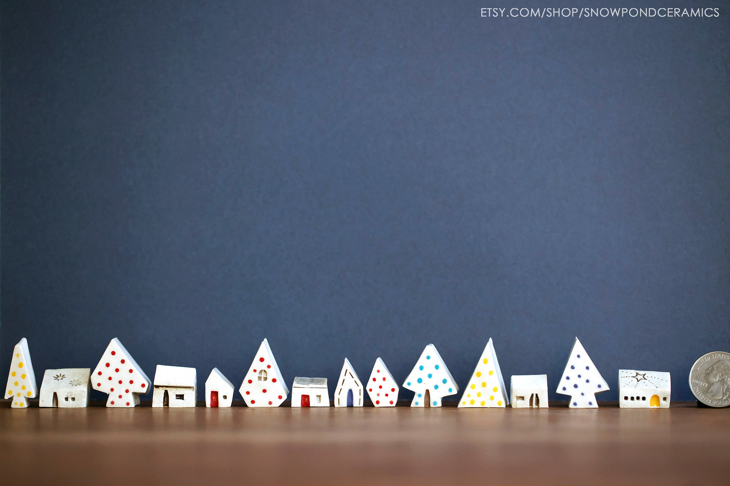 Set of 25 Tiny Ceramic Trees and Houses for Advent Calendar / Miniature Holiday Village