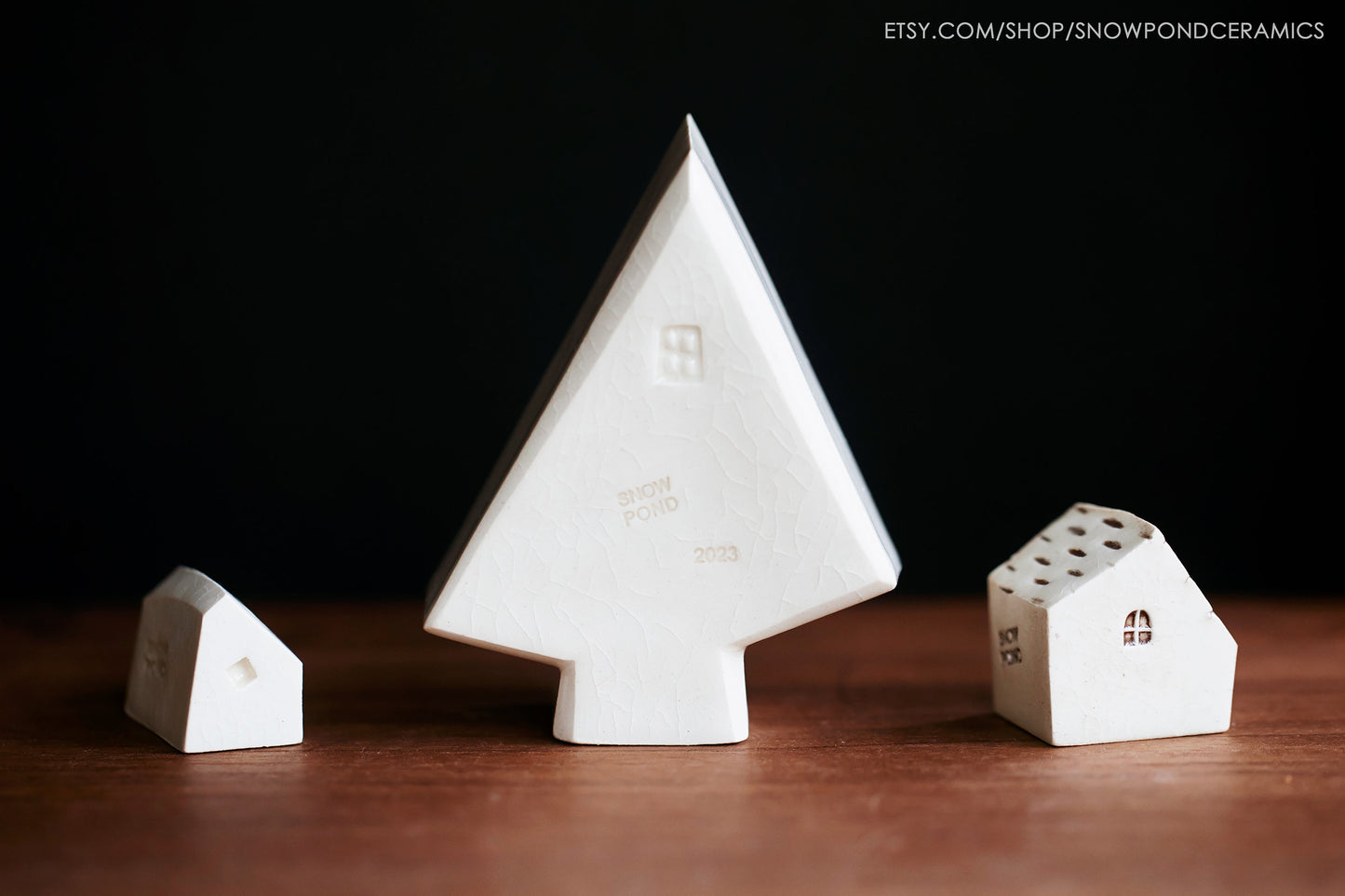 Ceramic Christmas Tree and House Village - Simple Holiday Decor with Tree House - Gift Idea