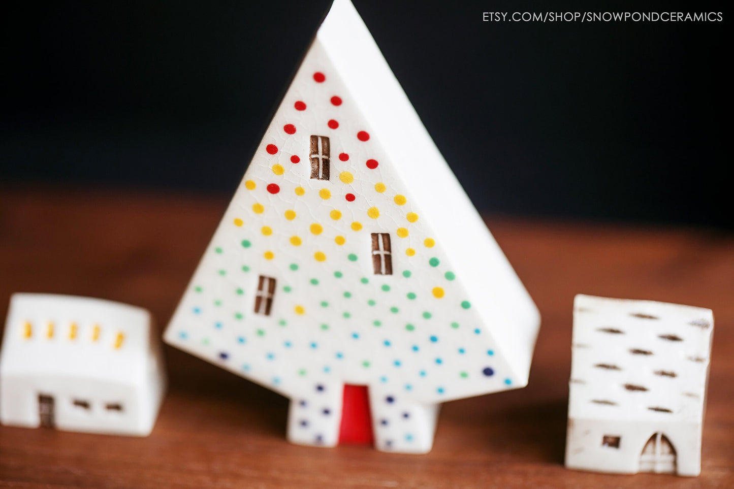 Ceramic Christmas Tree and House Village - Simple Holiday Decor with Tree House - Gift Idea