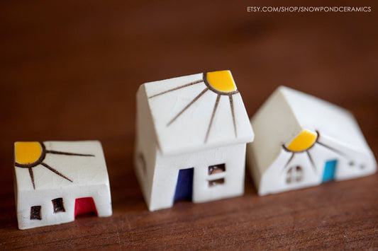 White Ceramic Sunshine Houses - Get Well Gift / Tiny Present