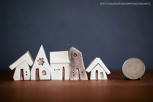 Whimsical Miniature Ceramic Houses with Bee - Waldorf Teacher Gift - Montessori Toy