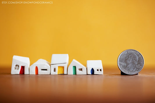 Tiny Ceramic Rainbow House Village - Modern Village - Colorful Get Well Gift with Secret HELLO message