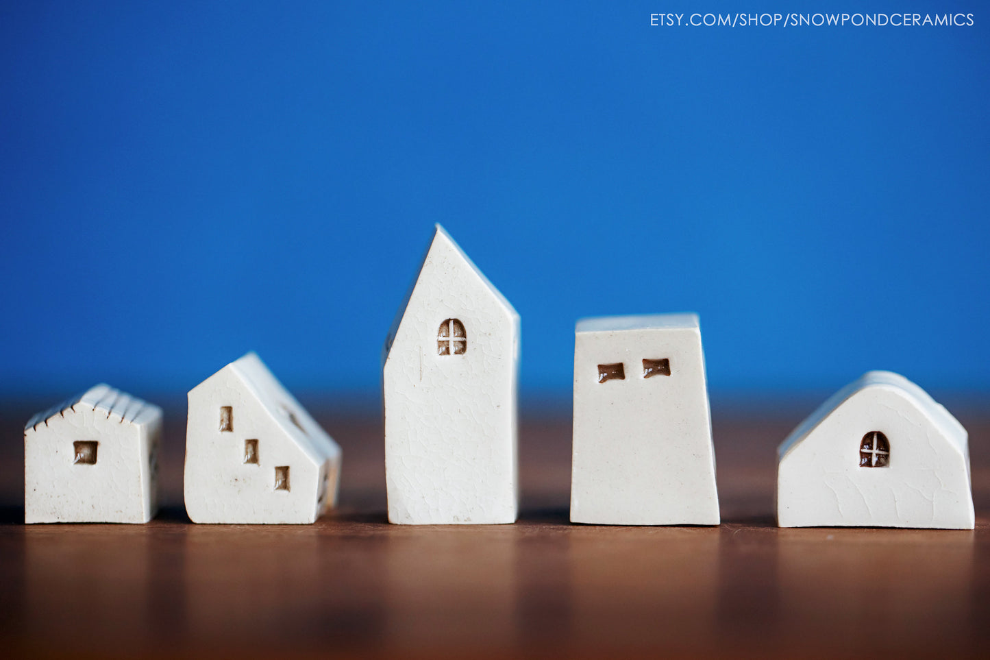 Small Ceramic Village with Sunshine and Yellow Doors - Secret HELLO Message