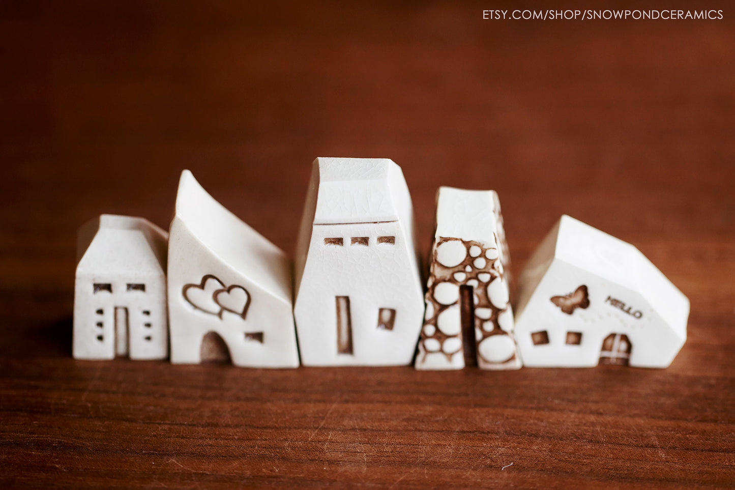 Small Whimsical Ceramic Houses with Butterflies, Cobblestones, Hearts - Happy Anniversary Gift