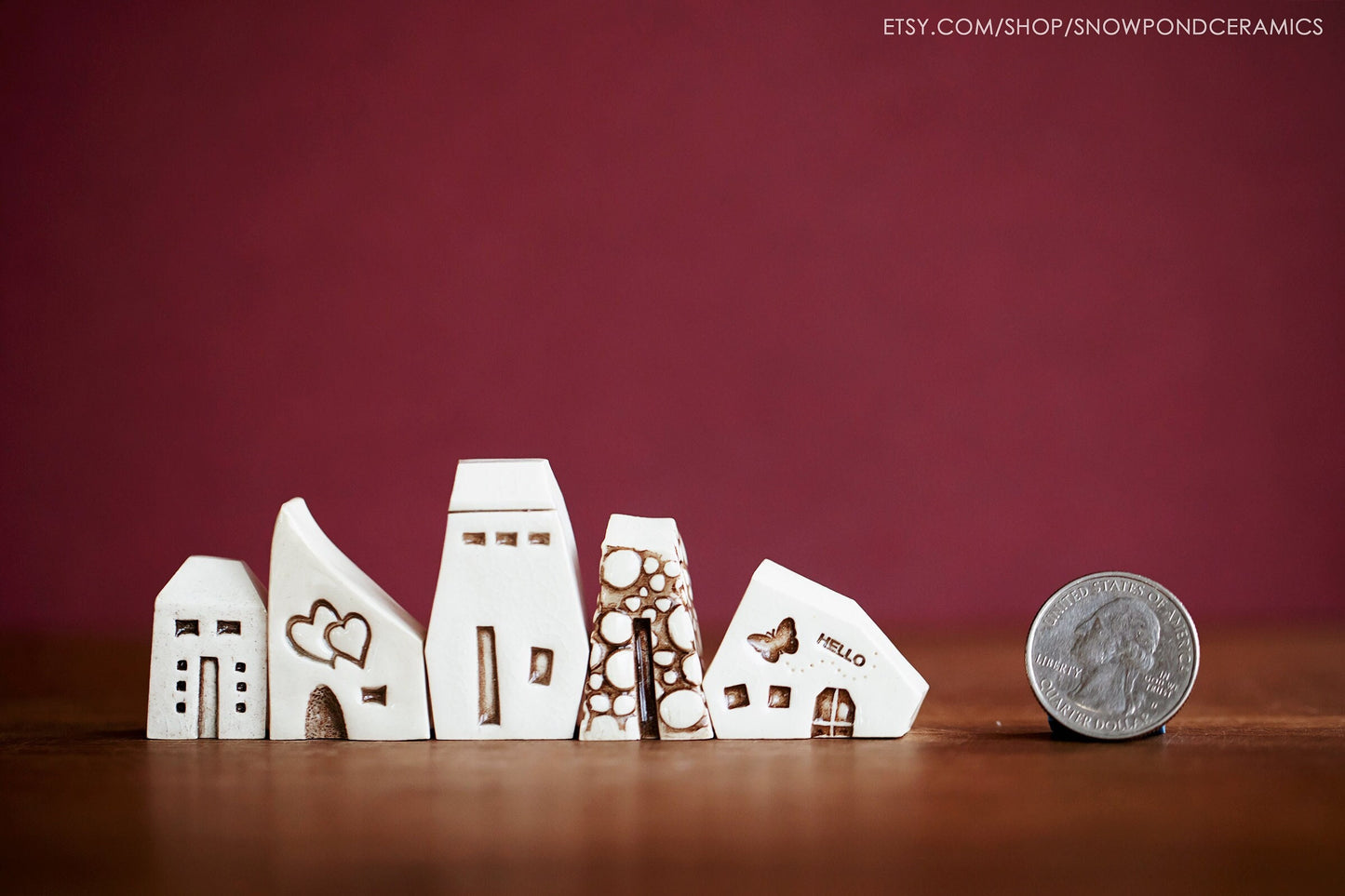 Small Whimsical Ceramic Houses with Butterflies, Cobblestones, Hearts - Happy Anniversary Gift