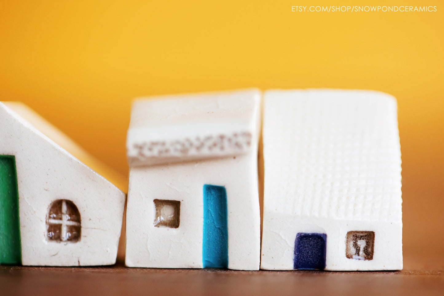 Small Rainbow Ceramic Village with Stars and Cats - Tiny Art