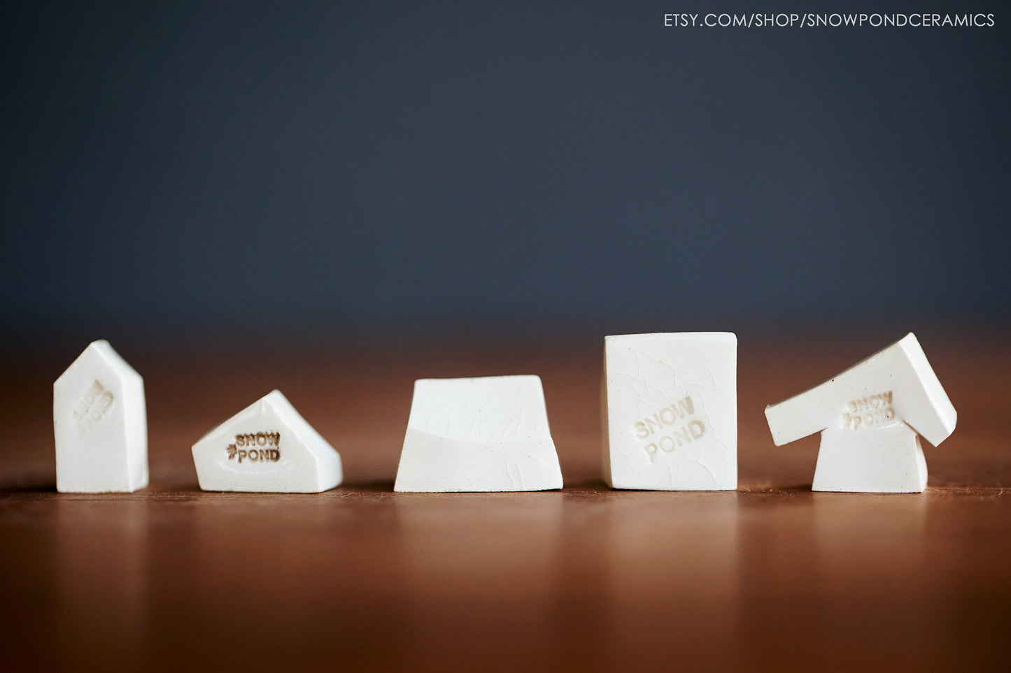 Miniature White Ceramic Houses with Rainbow of Doors - Modern Tiny Village - Hello Message