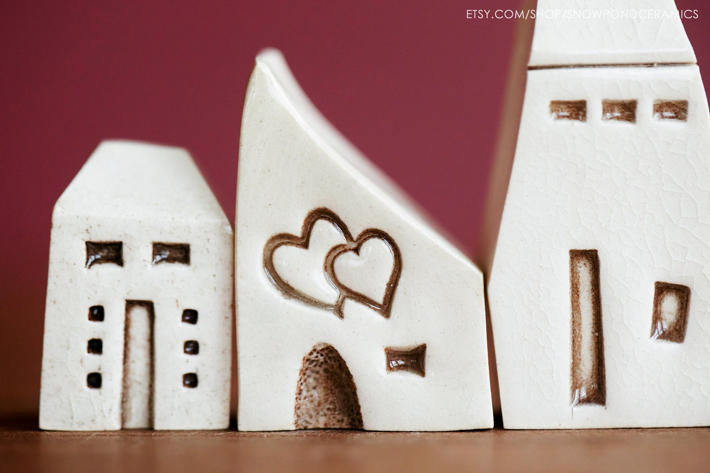 Small Whimsical Ceramic Houses with Butterflies, Cobblestones, Hearts - Happy Anniversary Gift