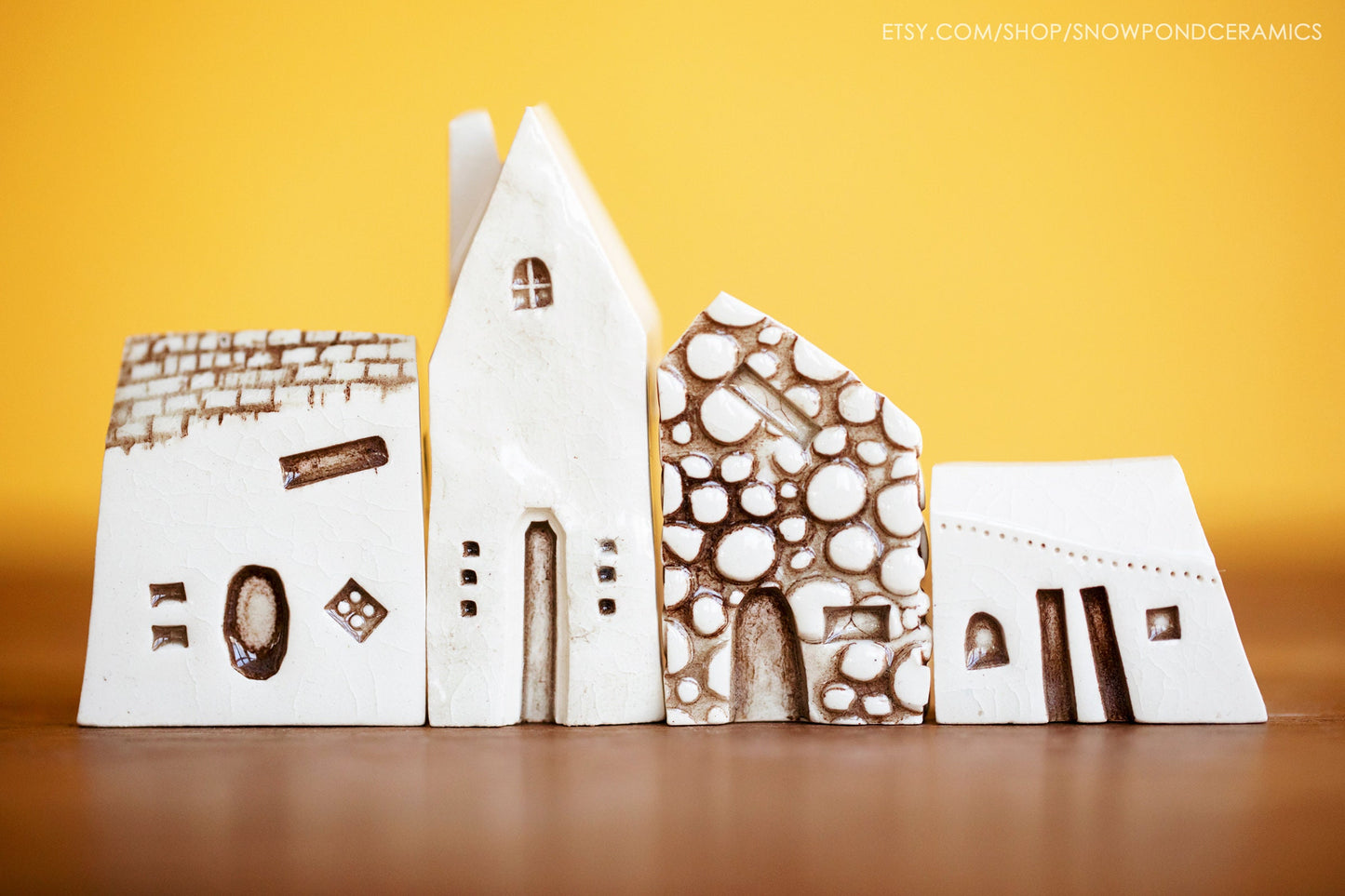 Old World Style Amsterdam White Ceramic Houses with Cobblestone and Brick