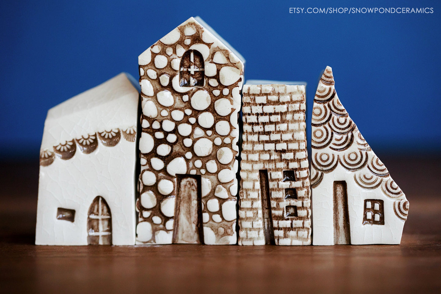 Old World Style Miniature White Ceramic Houses - Handmade Cat Lady / Catsitter Gift