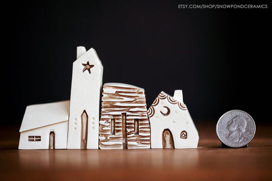 Tiny Clay Houses with Cat - Houseguest gift idea - Kamala Cat Ladies Vote Gift