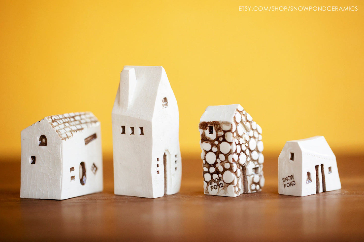 Old World Style Amsterdam White Ceramic Houses with Cobblestone and Brick