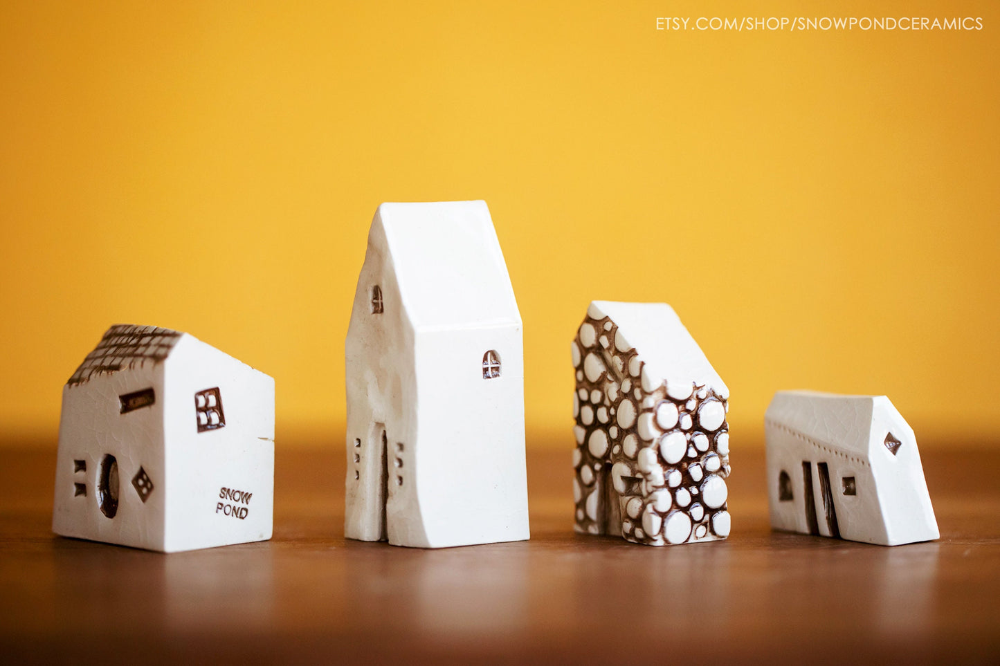 Old World Style Amsterdam White Ceramic Houses with Cobblestone and Brick