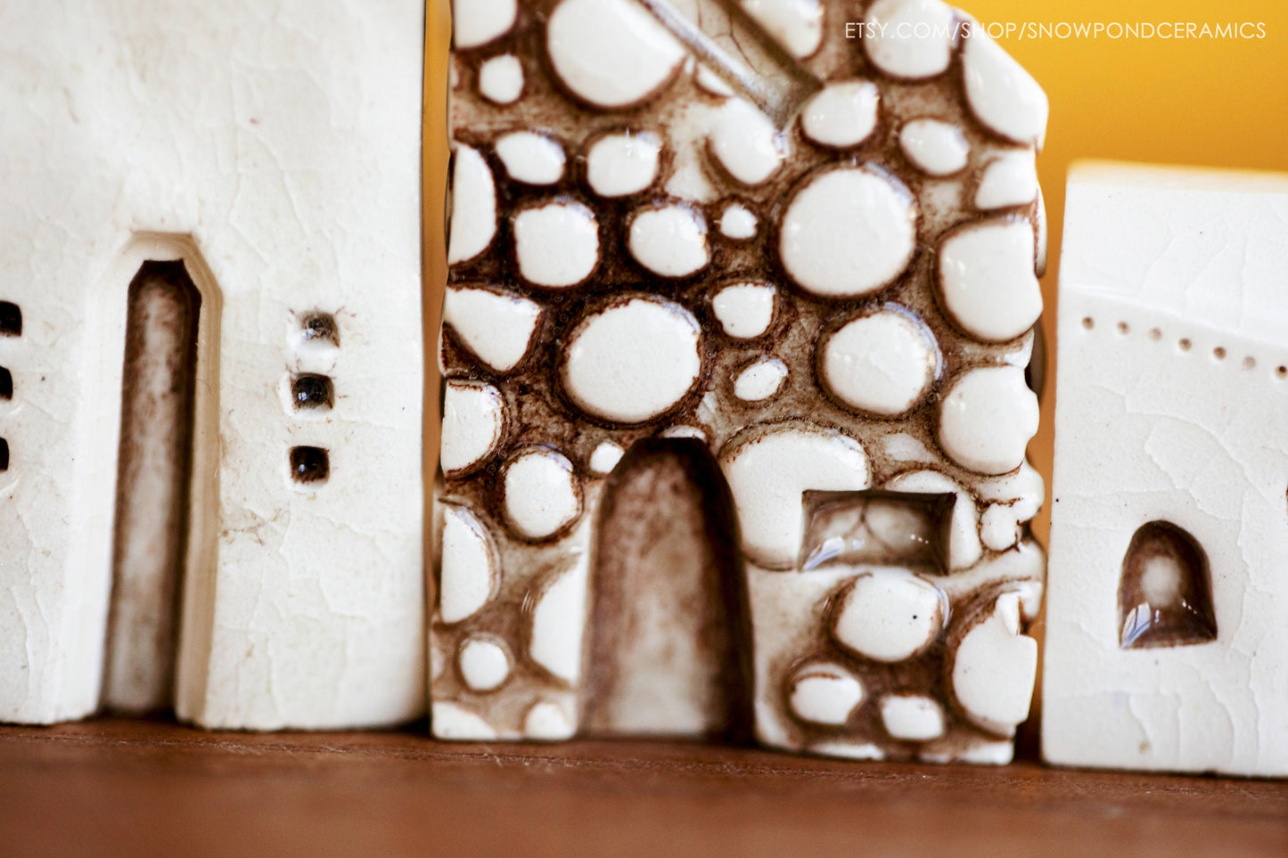 Old World Style Amsterdam White Ceramic Houses with Cobblestone and Brick