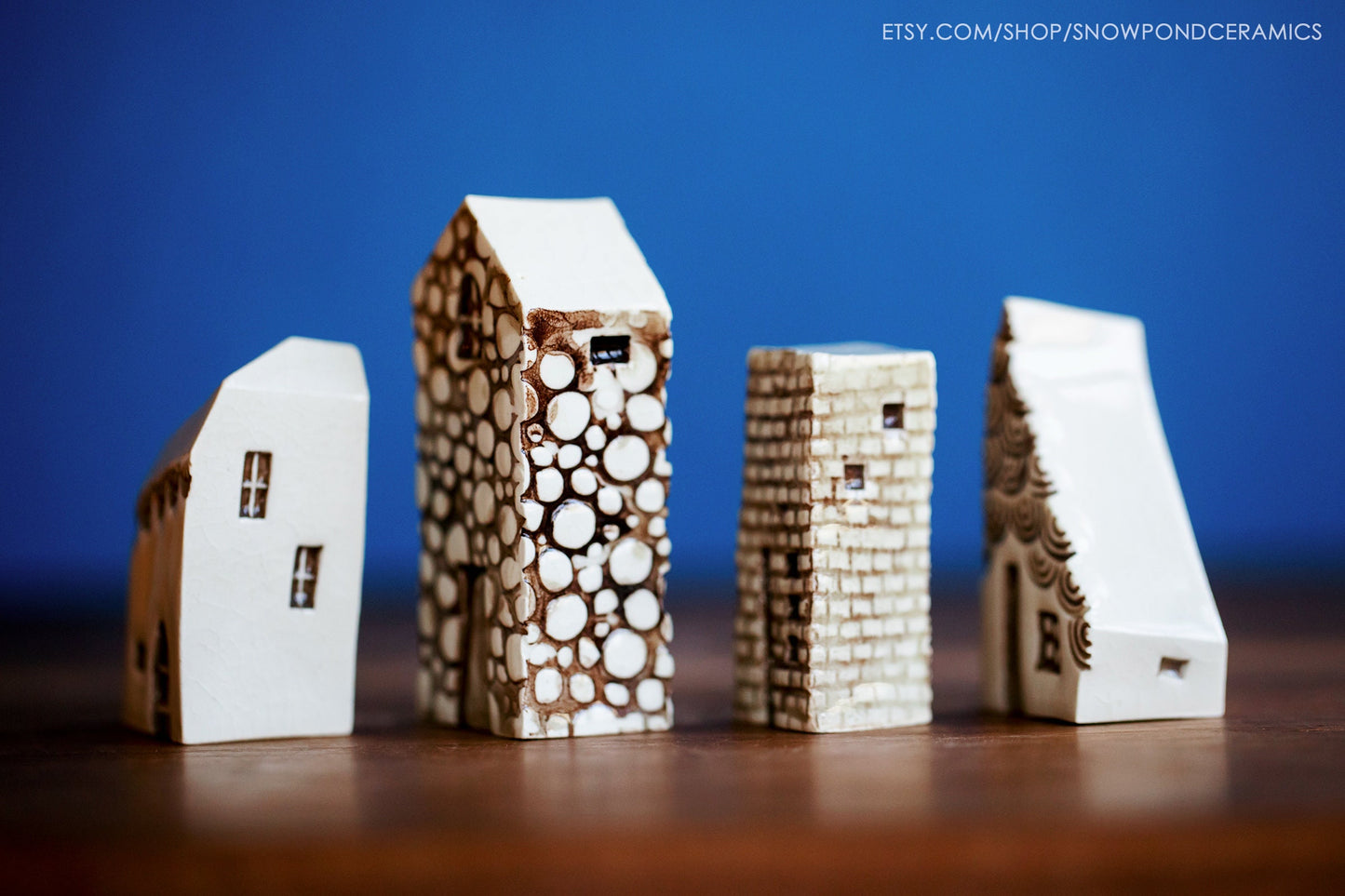 Old World Style Miniature White Ceramic Houses - Handmade Cat Lady / Catsitter Gift