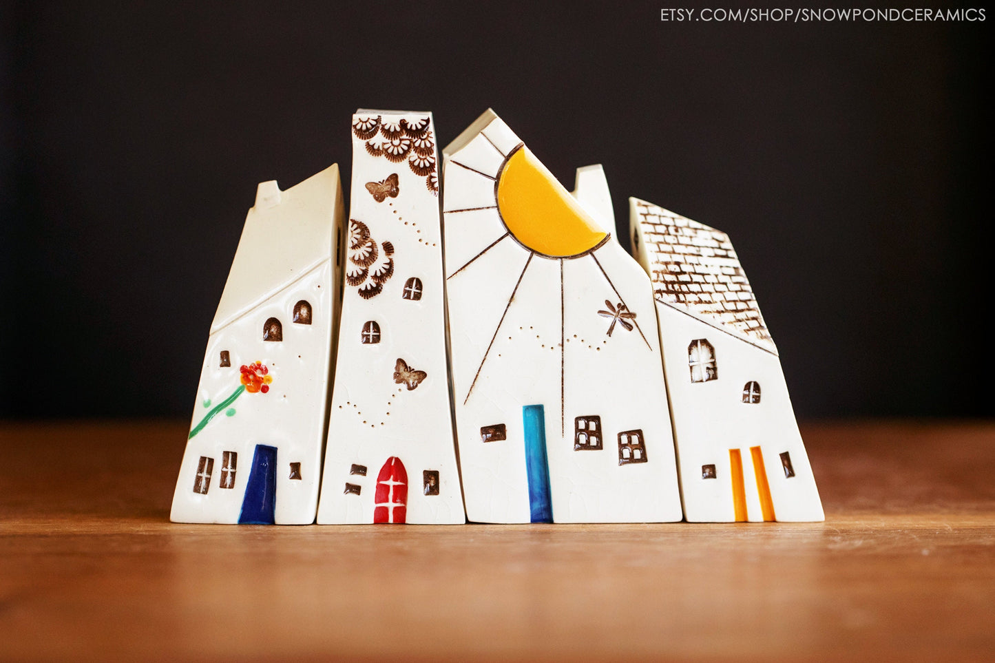 STORY VILLAGE - Whimsical Ceramic Houses of the Seasons - Summer, Fall, Winter, Spring - Happy Handmade Gift