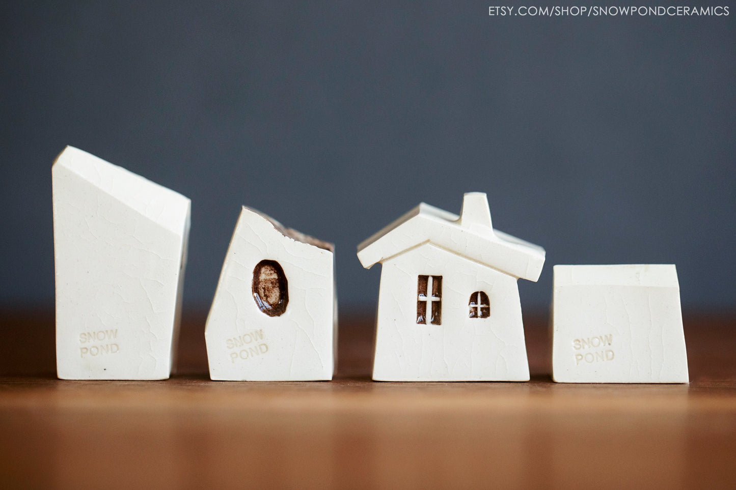 Small Whimsical Ceramic Houses with Heart and Pebble Texture - Happy Handmade Gift