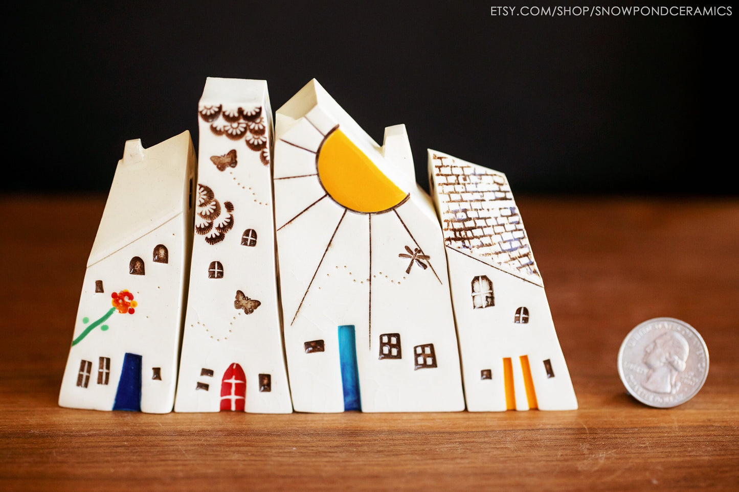 STORY VILLAGE - Whimsical Ceramic Houses of the Seasons - Summer, Fall, Winter, Spring - Happy Handmade Gift