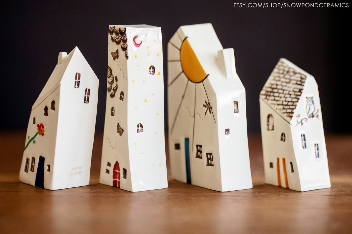 STORY VILLAGE - Whimsical Ceramic Houses of the Seasons - Summer, Fall, Winter, Spring - Happy Handmade Gift