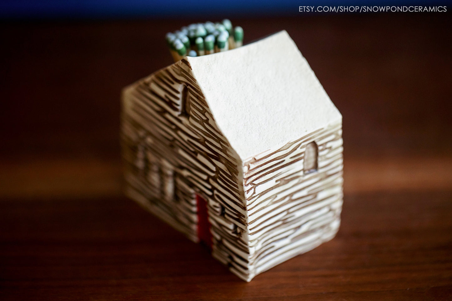 Modern Whimsical Ceramic House Match Striker - Mantle Decor / Cabin Gift