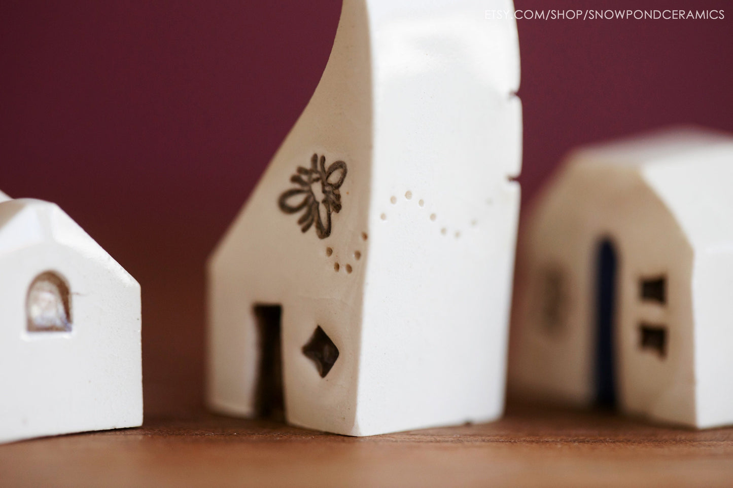 Small Rainbow Ceramic Town with Bee and Hearts - Tiny Art Teacher Gift