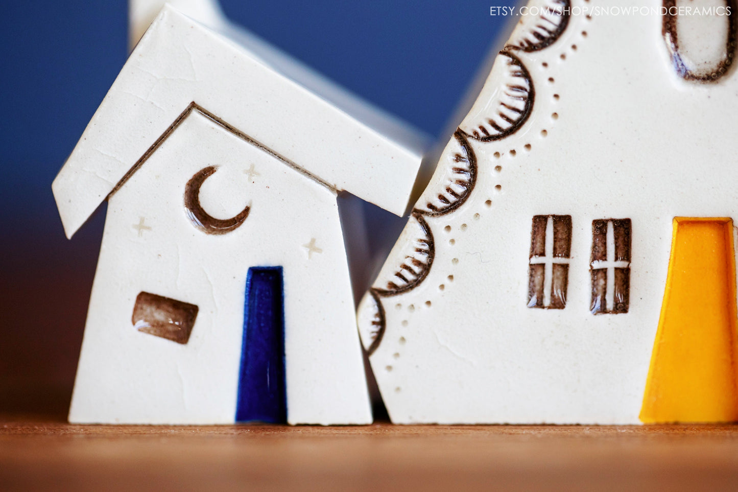 Joyful Whimsical Ceramic Houses with Stars, Moon, Sunshine - House Host Gift