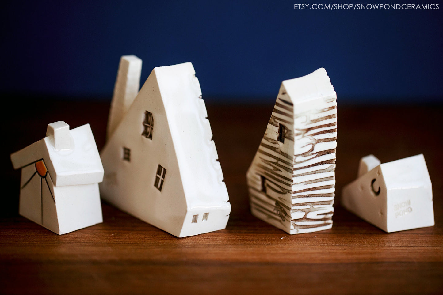 Joyful Whimsical Ceramic Houses with Stars, Moon, Sunshine - House Host Gift