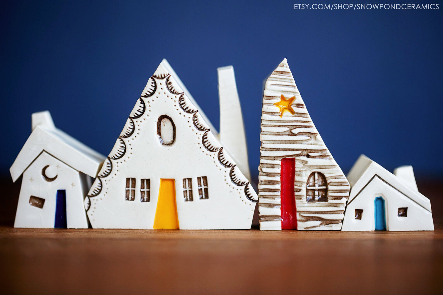 Joyful Whimsical Ceramic Houses with Stars, Moon, Sunshine - House Host Gift