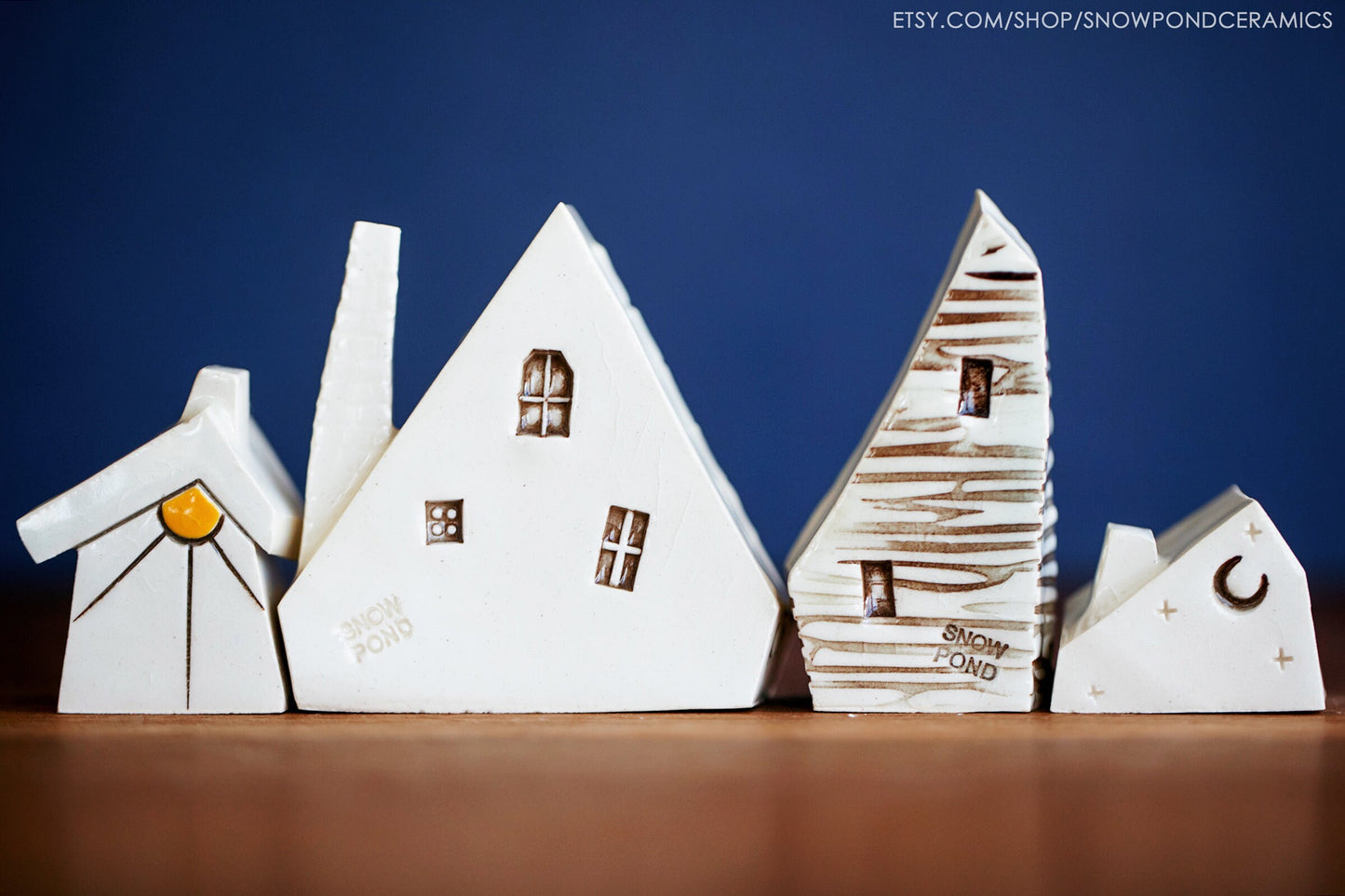 Joyful Whimsical Ceramic Houses with Stars, Moon, Sunshine - House Host Gift