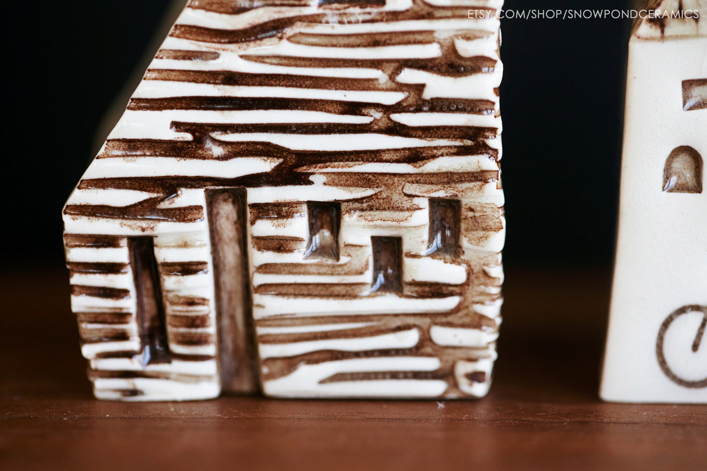 Small Fairy Ceramic Houses - Bud Vase / Pen Holder with Log Cabin Texture - Teacher Gift Idea