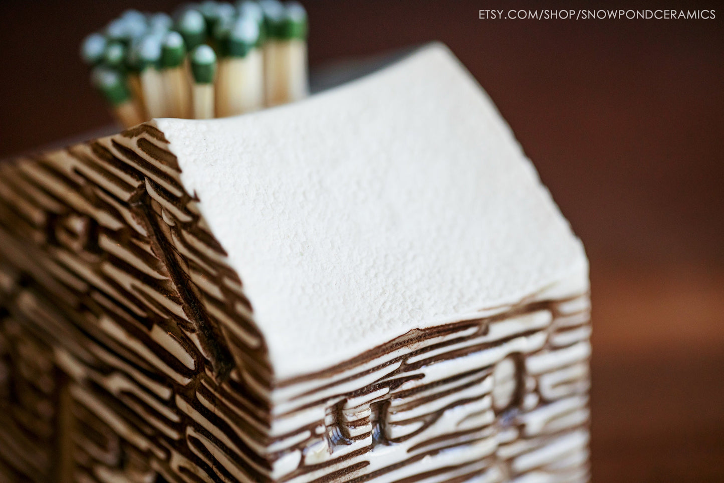 Modern White Ceramic Match Striker with Log Cabin Texture - Unique Housewarming Gift / Candle Gift