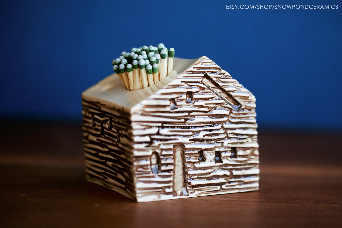 Modern White Ceramic Match Striker with Log Cabin Texture - Unique Housewarming Gift / Candle Gift