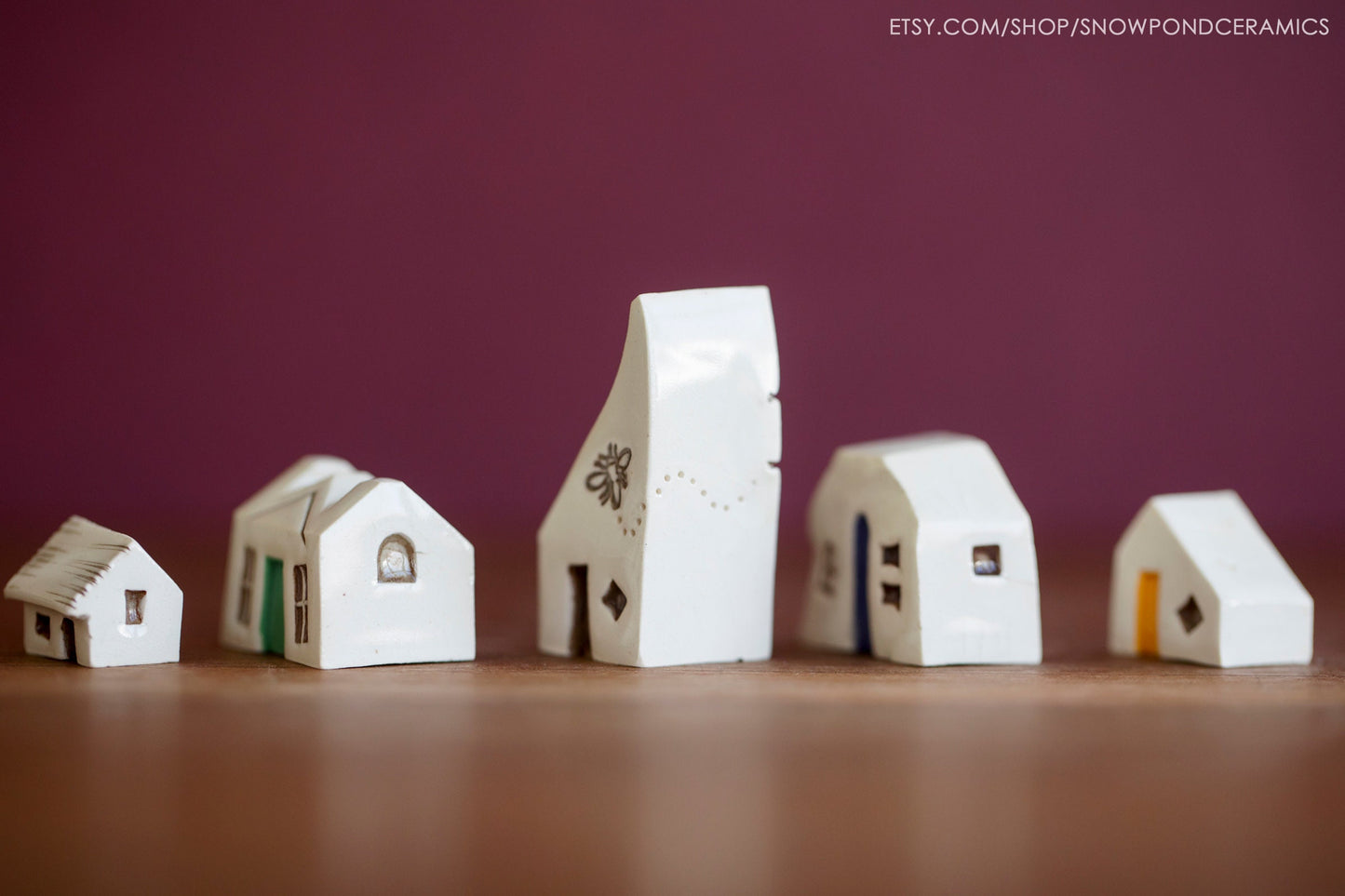 Small Rainbow Ceramic Town with Bee and Hearts - Tiny Art Teacher Gift