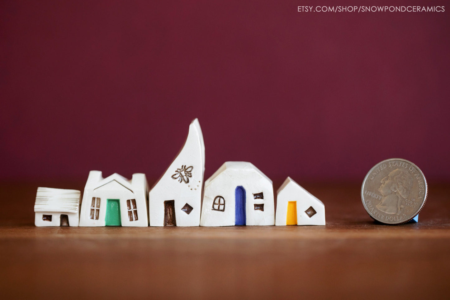 Small Rainbow Ceramic Town with Bee and Hearts - Tiny Art Teacher Gift