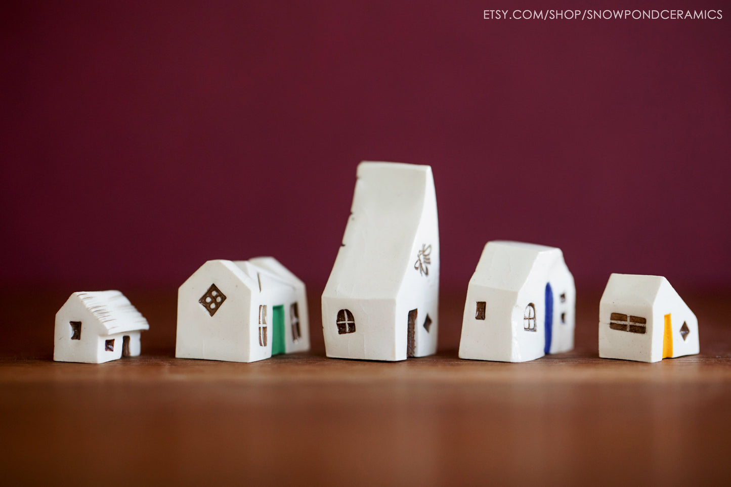 Small Rainbow Ceramic Town with Bee and Hearts - Tiny Art Teacher Gift