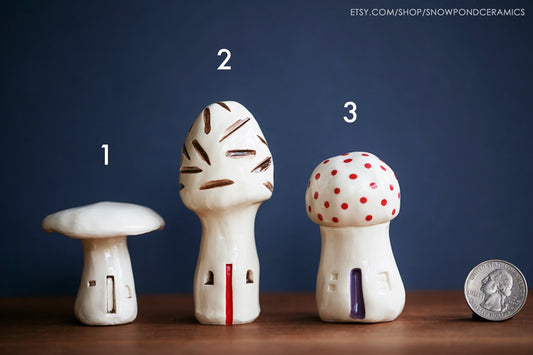 White Ceramic Mushroom Houses - Fairy Garden Fungi Decor