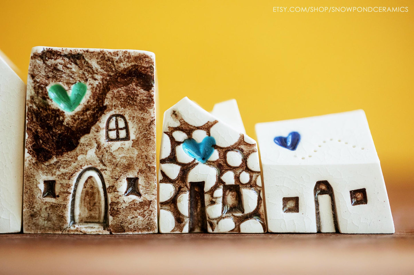 Miniature White Ceramic Houses with Rainbow of Hearts - Get Well Gift