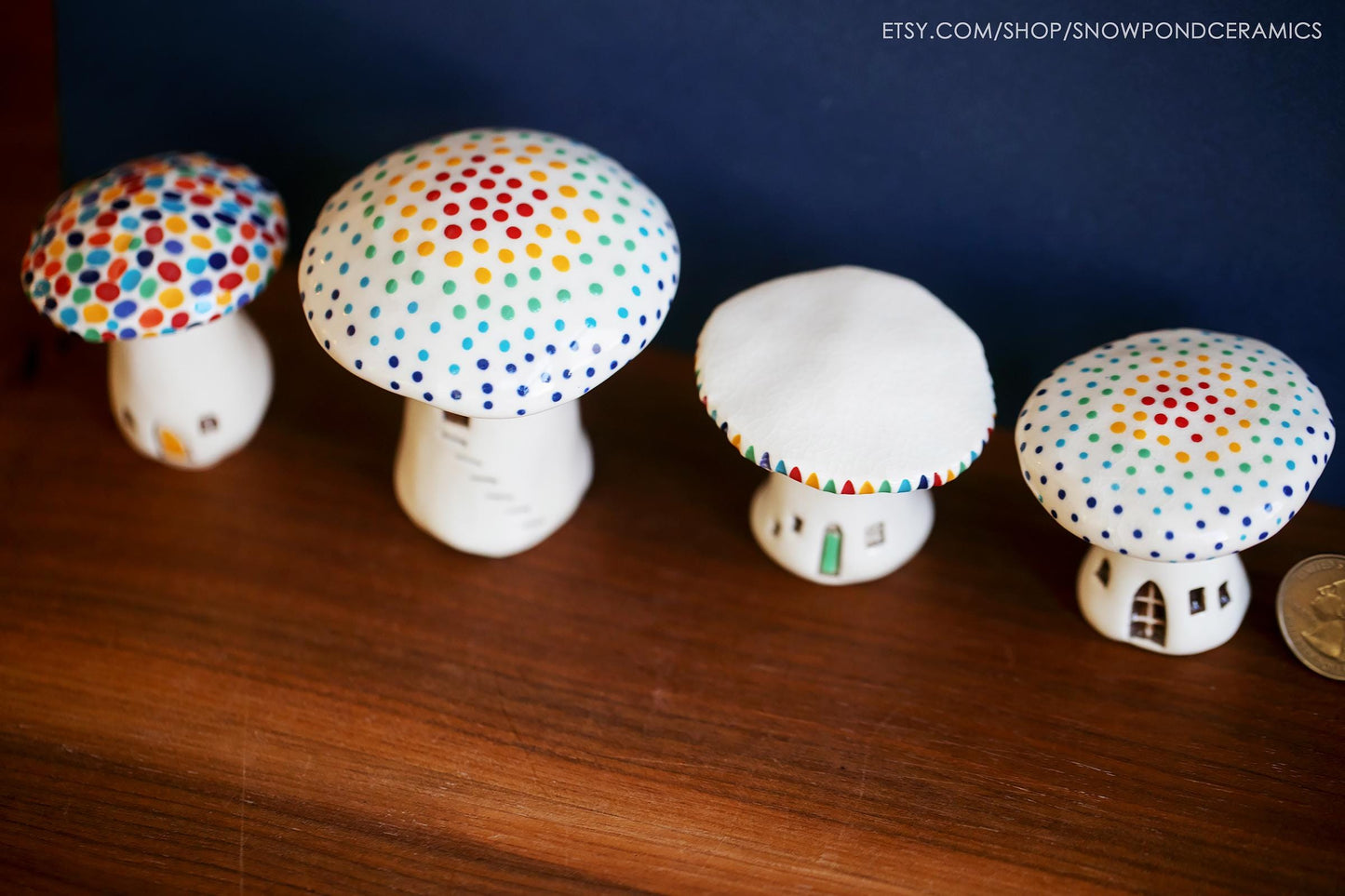 White Ceramic Rainbow Mushroom Houses - Fairy Garden Fungi Decor