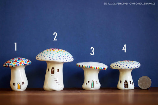 White Ceramic Rainbow Mushroom Houses - Fairy Garden Fungi Decor