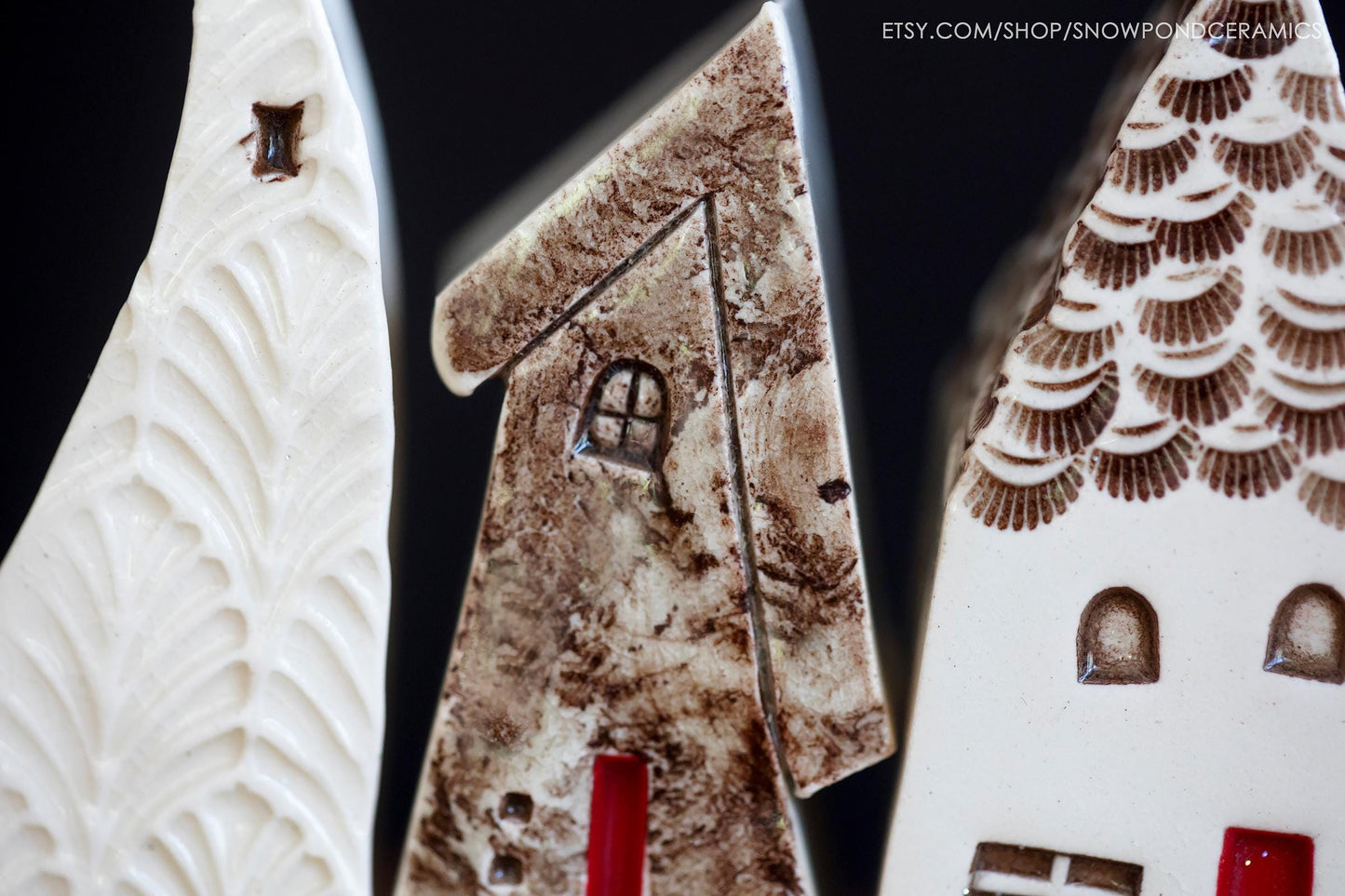 Miniature White Ceramic Houses with Sunshine, Owl and HELLO Message - Modern Tiny Village Gift