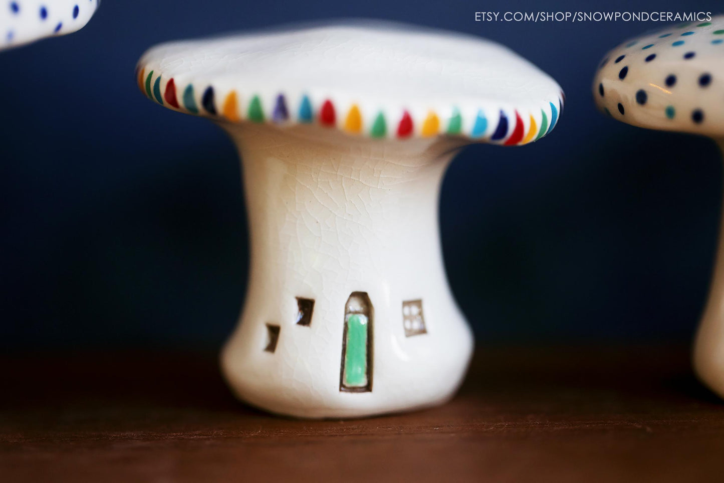 White Ceramic Rainbow Mushroom Houses - Fairy Garden Fungi Decor