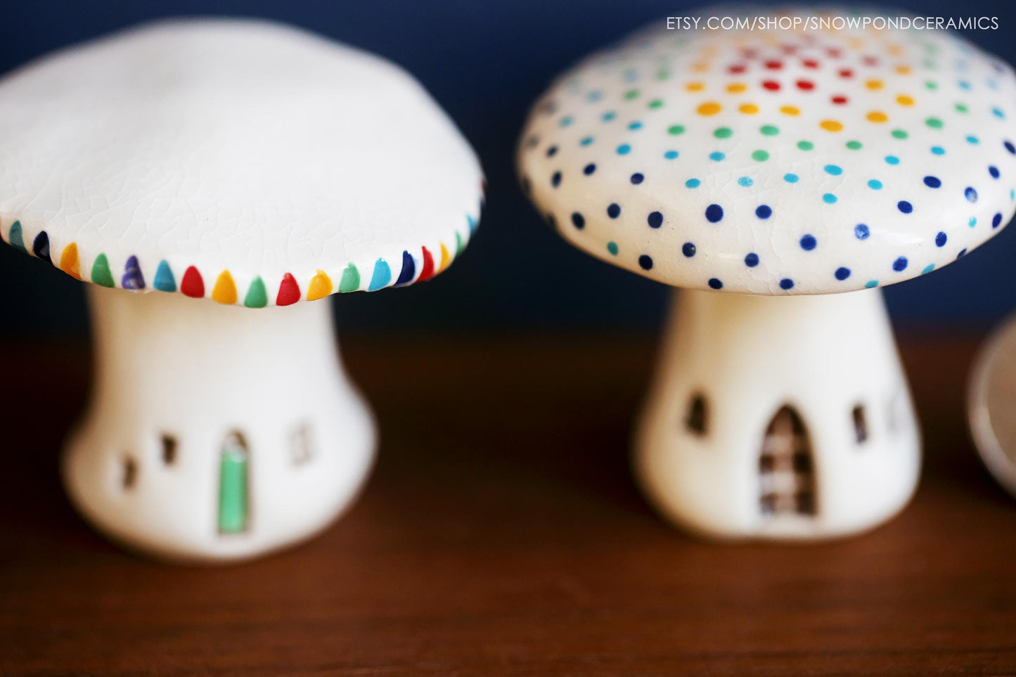 White Ceramic Rainbow Mushroom Houses - Fairy Garden Fungi Decor