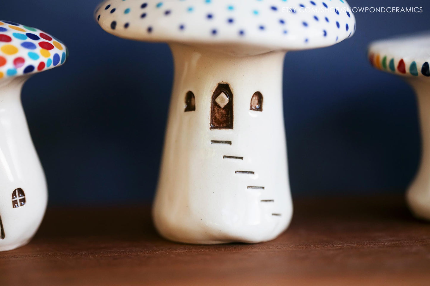 White Ceramic Rainbow Mushroom Houses - Fairy Garden Fungi Decor