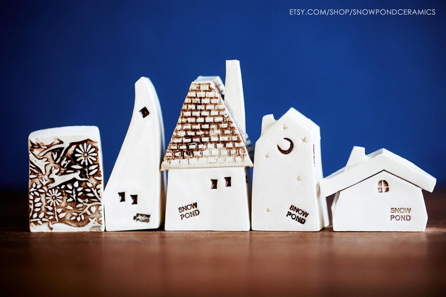 Old World Tiny Village of Ceramic Houses with Woodland Birds and Deer - Unique Handmade Housewarming Gift Idea