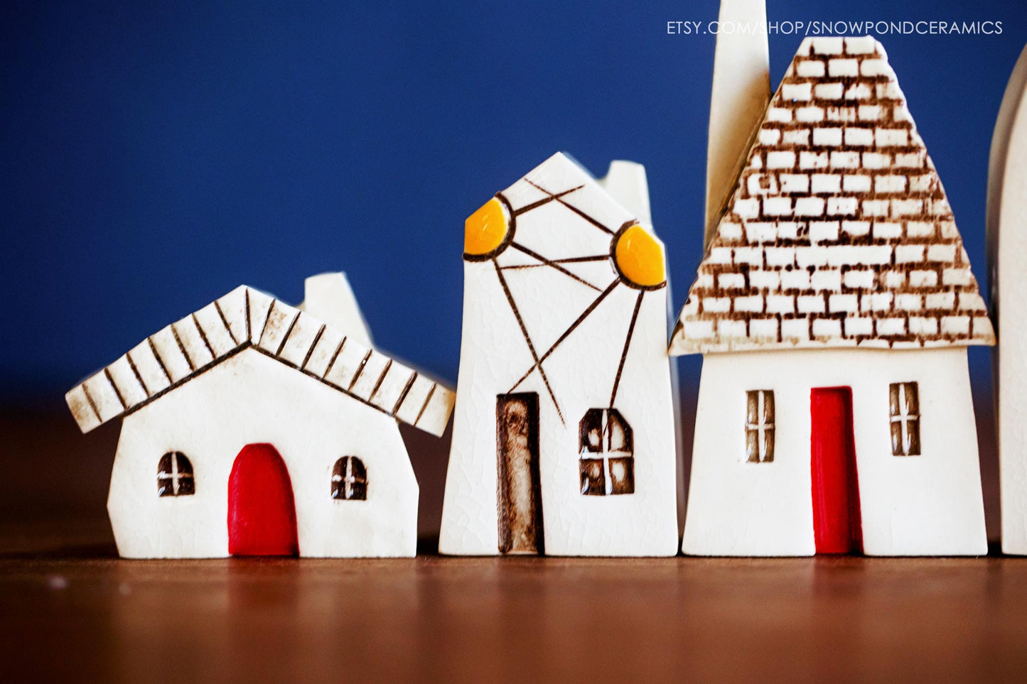 Old World Tiny Village of Ceramic Houses with Woodland Birds and Deer - Unique Handmade Housewarming Gift Idea