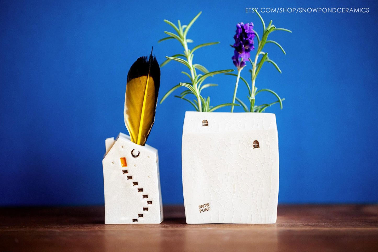 White Ceramic Miniature House Bud Vase with Thank You Message - Perfect Housewarming Present / Goodbye Gift - Hot Air Balloon / Butterfly