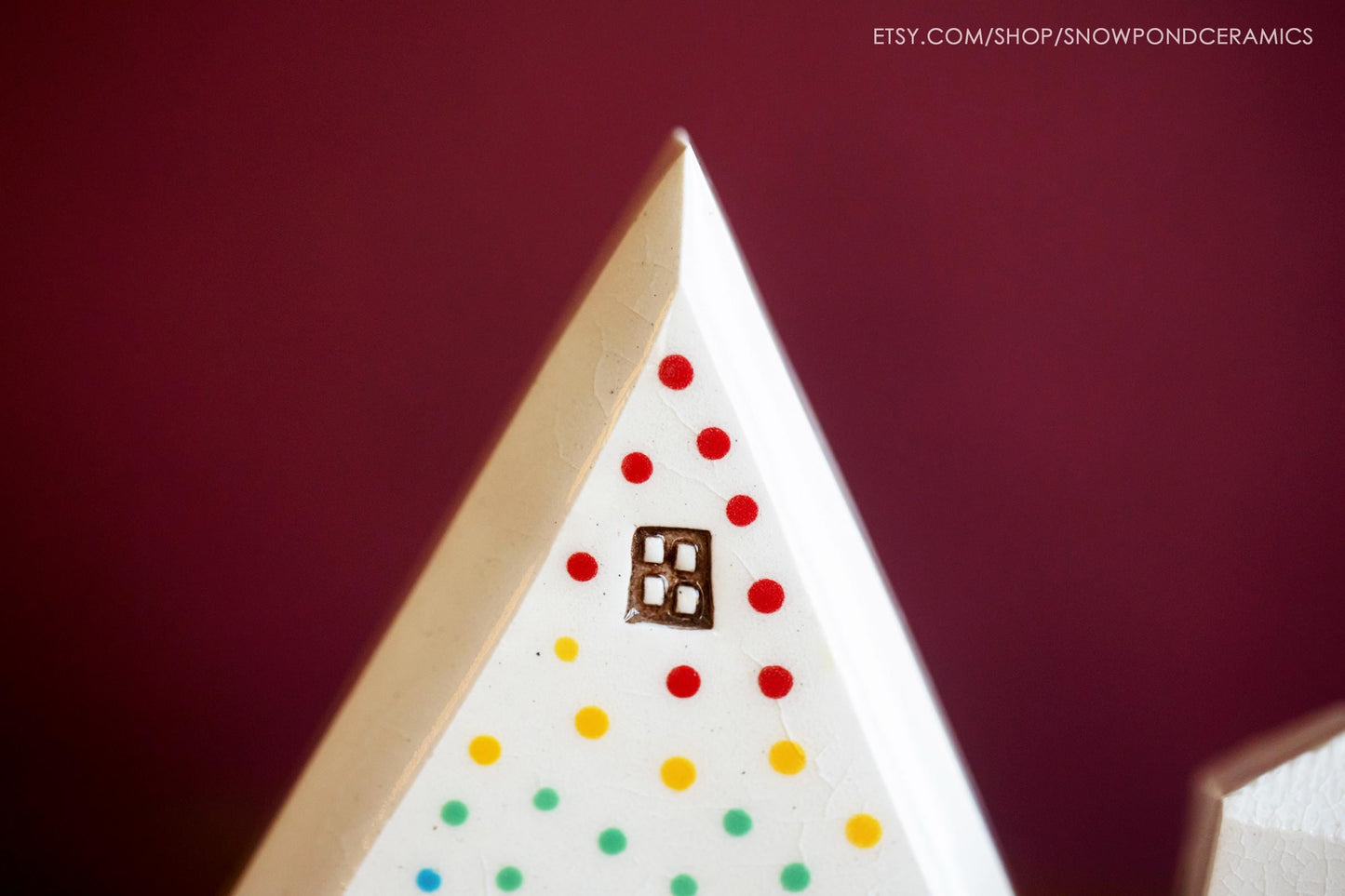 Minimalist Holiday Ceramic Village - Tiny Ceramic Christmas Tree with Modern House