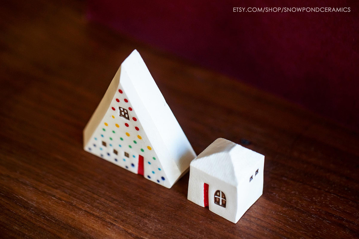 Minimalist Holiday Ceramic Village - Tiny Ceramic Christmas Tree with Modern House