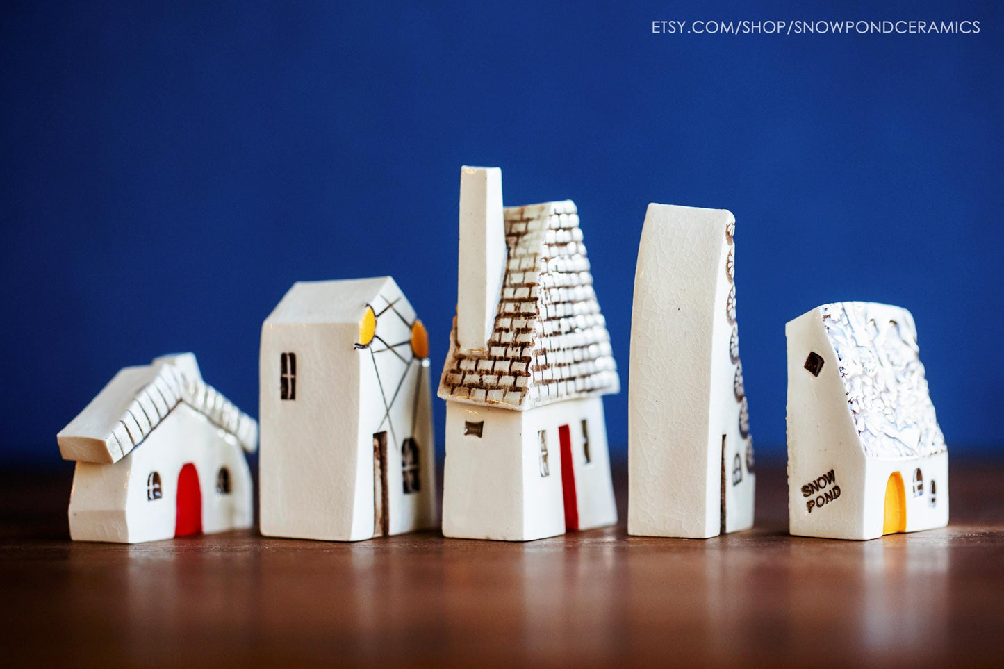 Old World Tiny Village of Ceramic Houses with Woodland Birds and Deer - Unique Handmade Housewarming Gift Idea