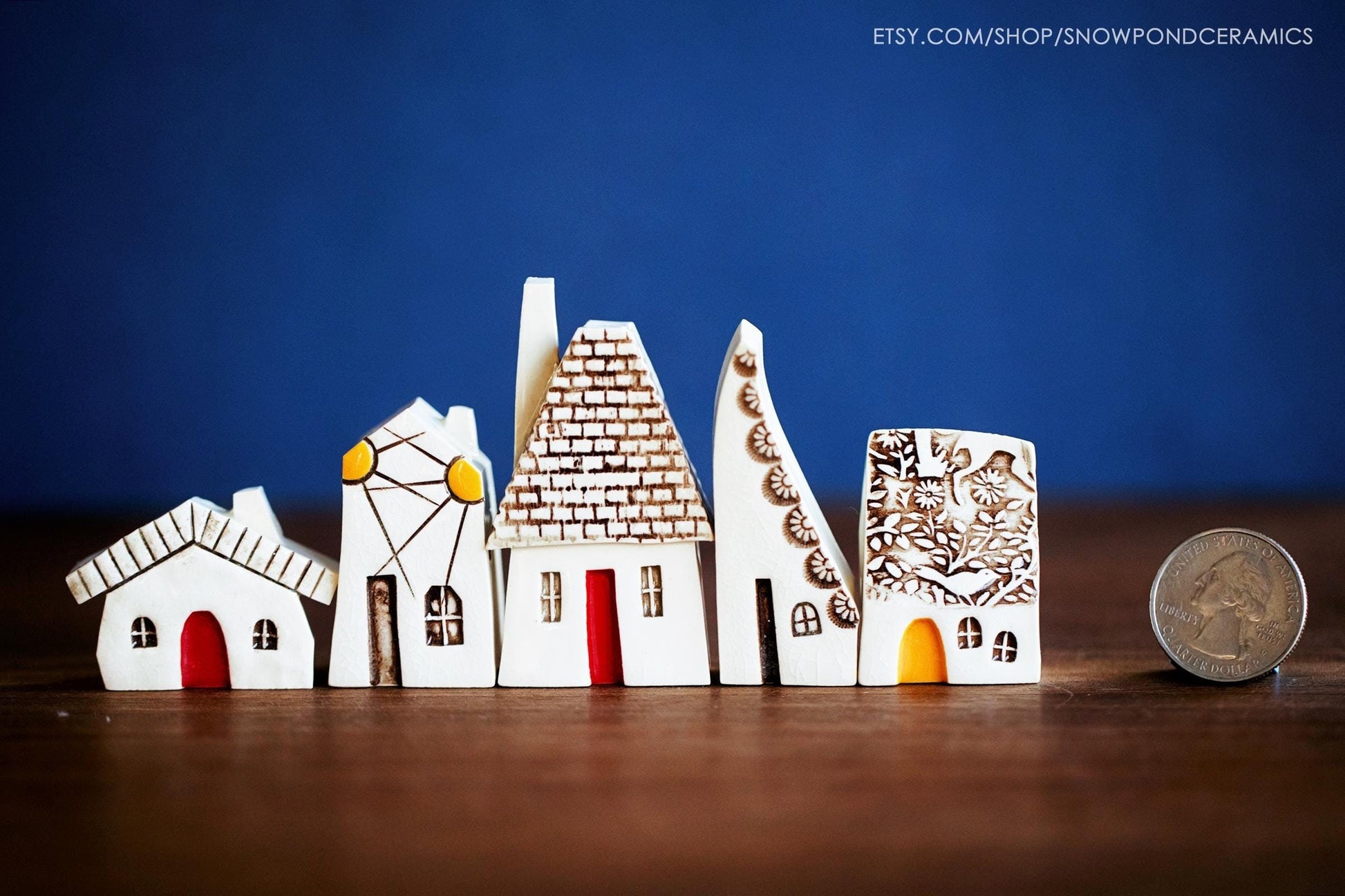 Miniature woodland ceramic houses village.